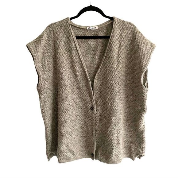 OLSEN Oversized V-Neck Sleeveless Chunky Knit Cardigan Sweater Tan O/S - Picture 2 of 13